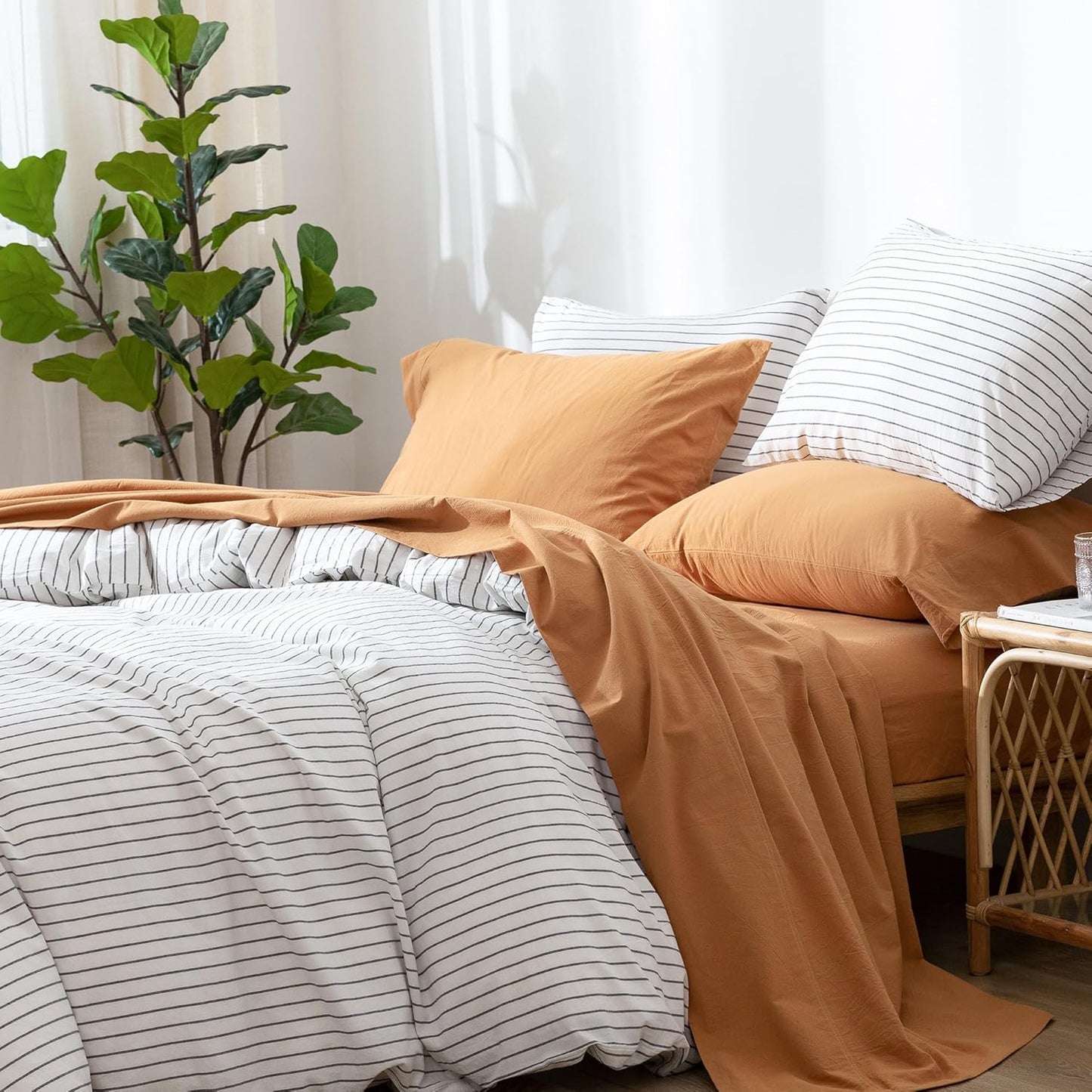 MooMee 100% Washed Cotton Bedding Sheet Set in Burnt Orange