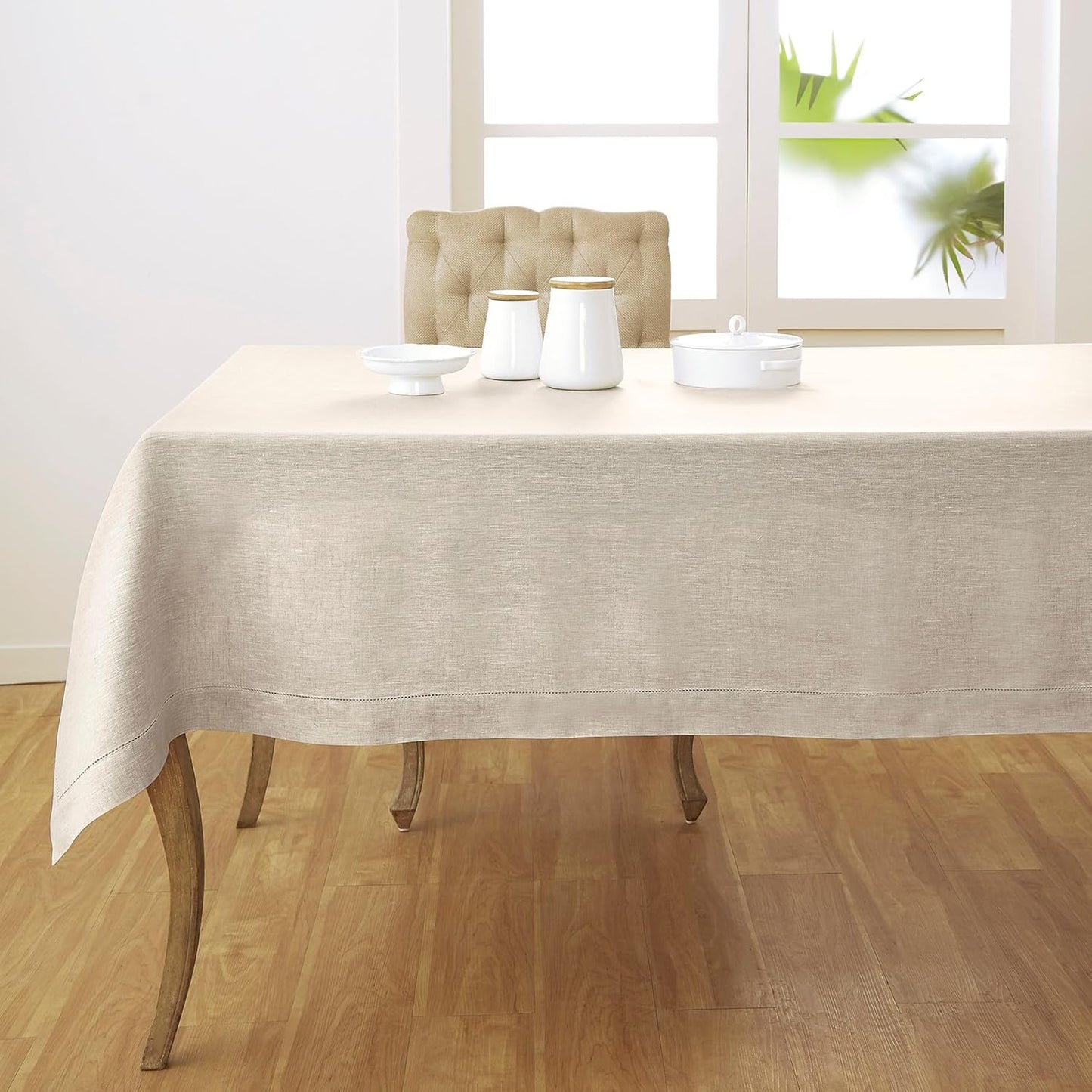 Light Natural Linen Tablecloth 52 x 52 Inch for Holidays