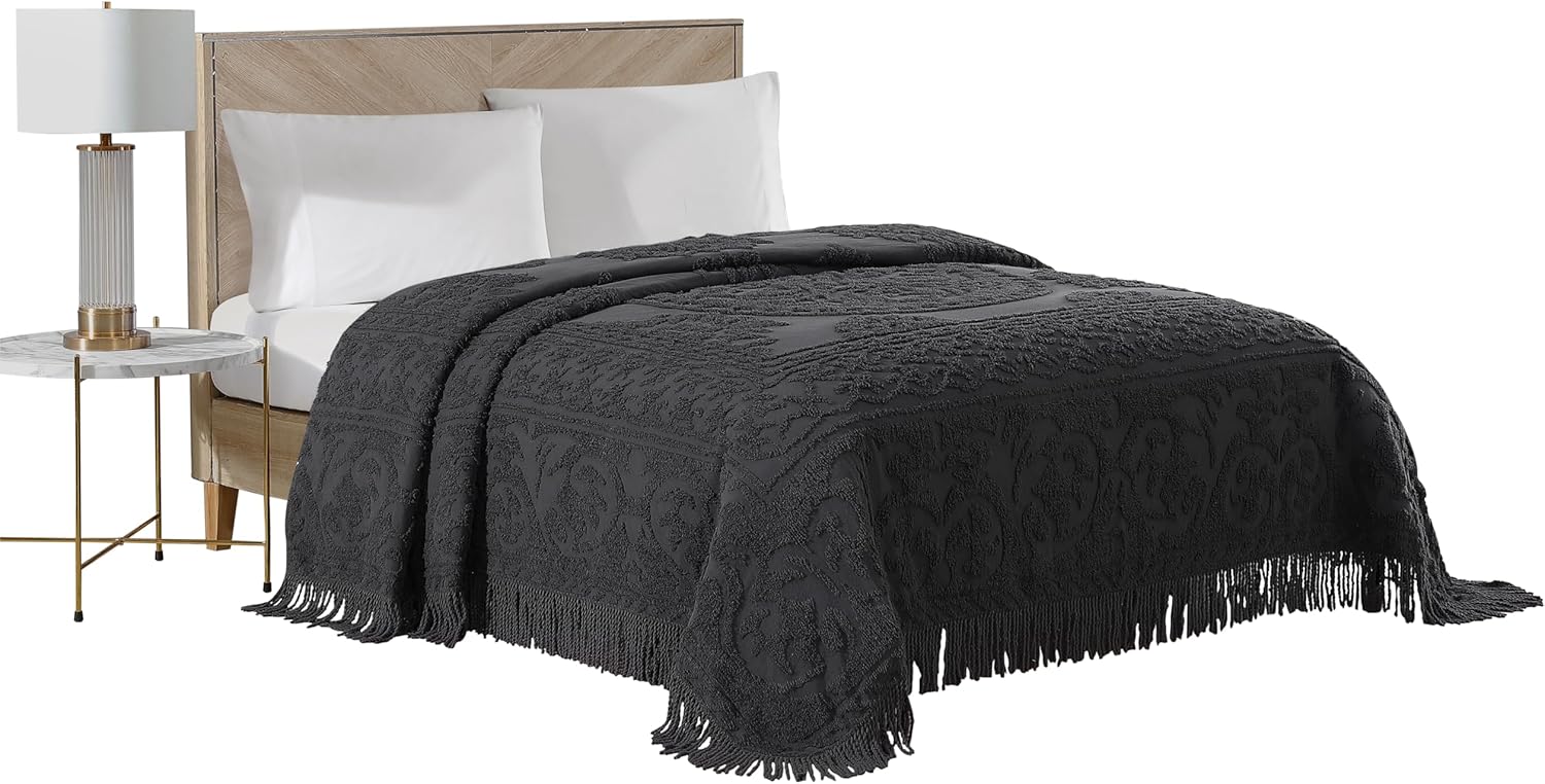 Medallion Chenille Bedspread King Size in Charcoal for Elegance