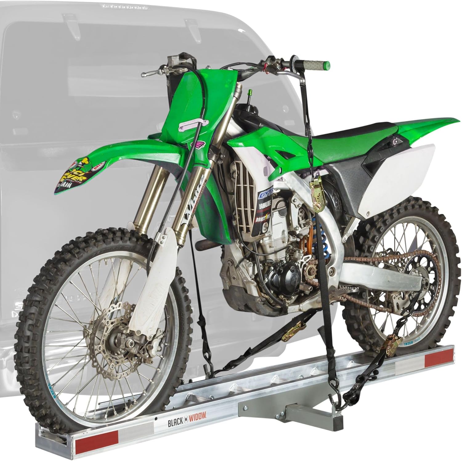 Black Widow Motorcycle Hitch Carrier with Extra-Long Ramp