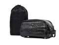 10 in Leather Toiletry Travel Pouch for Men - Grease Black Vintage