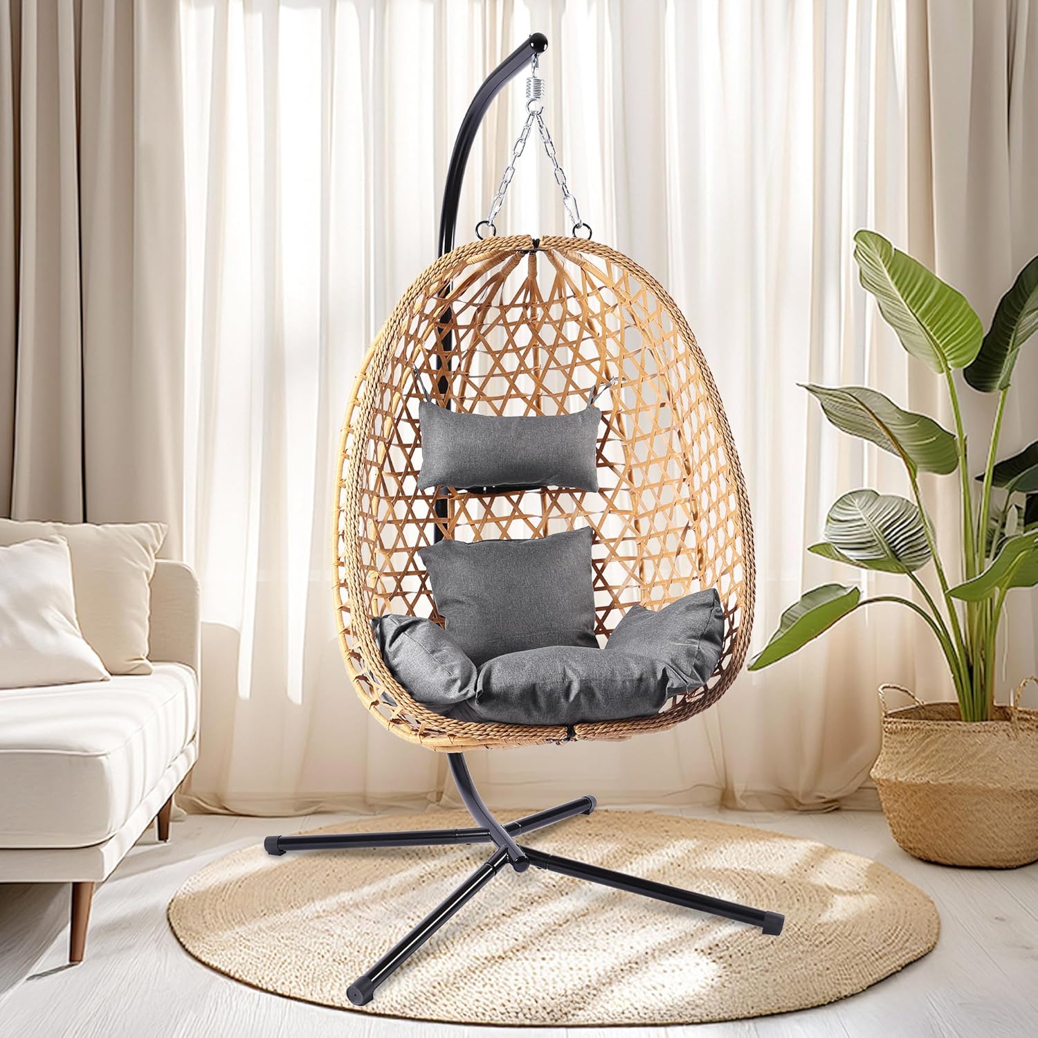 Wicker Egg Chair Swing - 350LBS Capacity