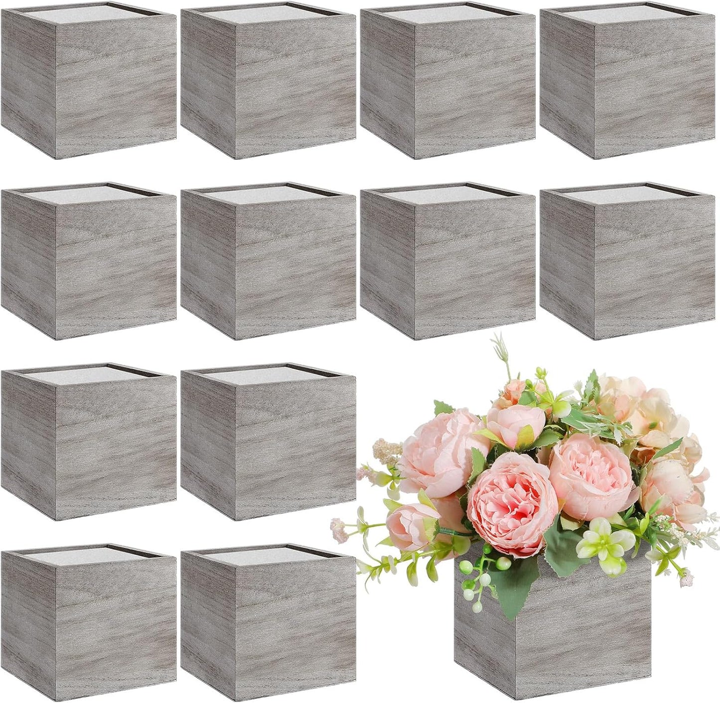 Rustic 4 Inch Wooden Planter Box Set for Centerpiece Decor