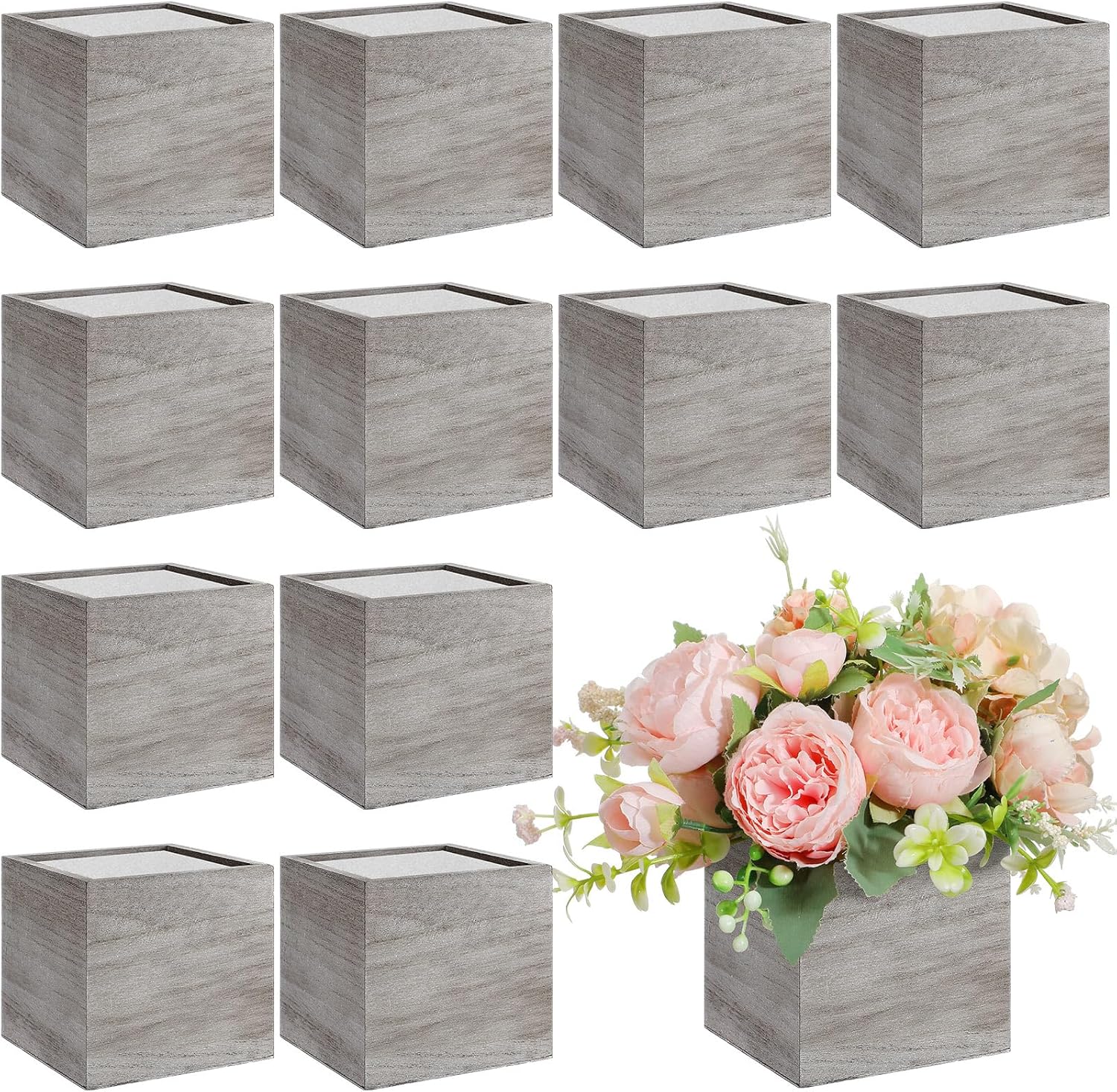 Rustic 4 Inch Wooden Planter Box Set for Centerpiece Decor