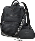 Leather Backpack Purse for Women Woven Black - Convertible Daily Bag