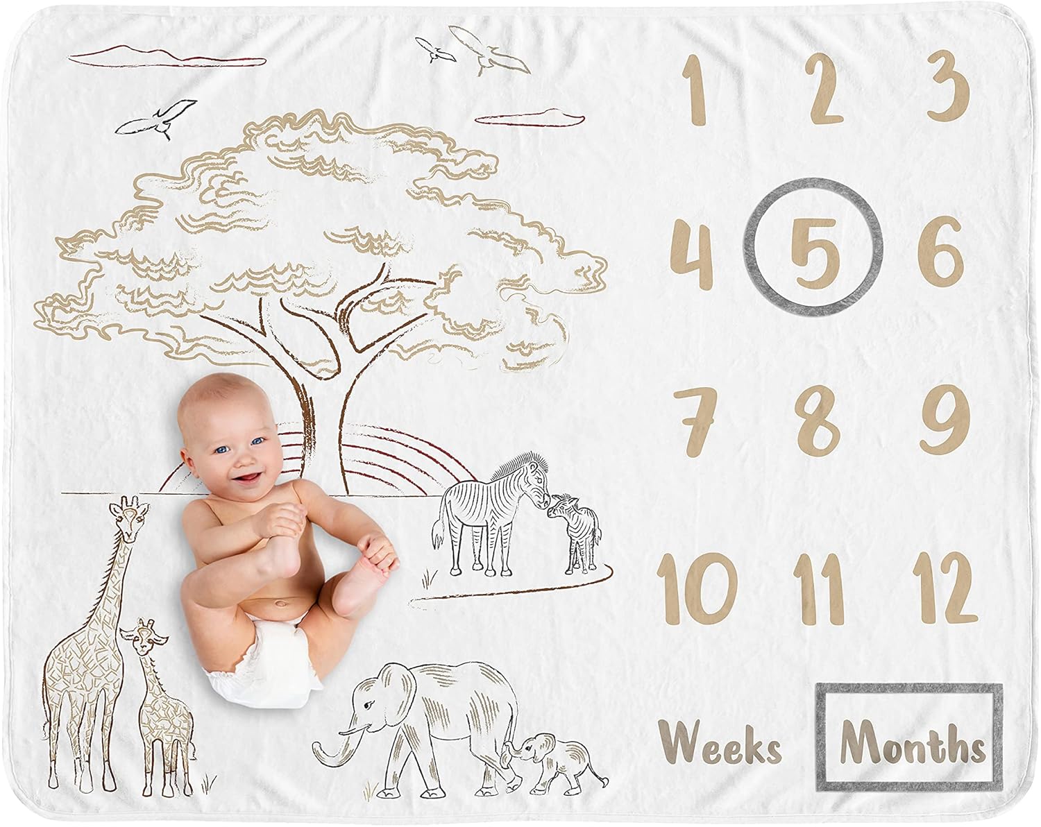 Jungle Safari Animals Milestone Blanket for Baby Growth Photos