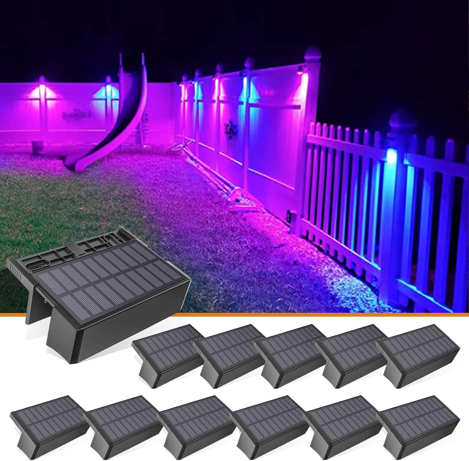 VOLISUN 12-Pack Solar Fence Lights - Waterproof LED Color Glow
