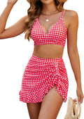High Waisted Gingham Bikini Set - Tummy Control Retro Swim Skirt