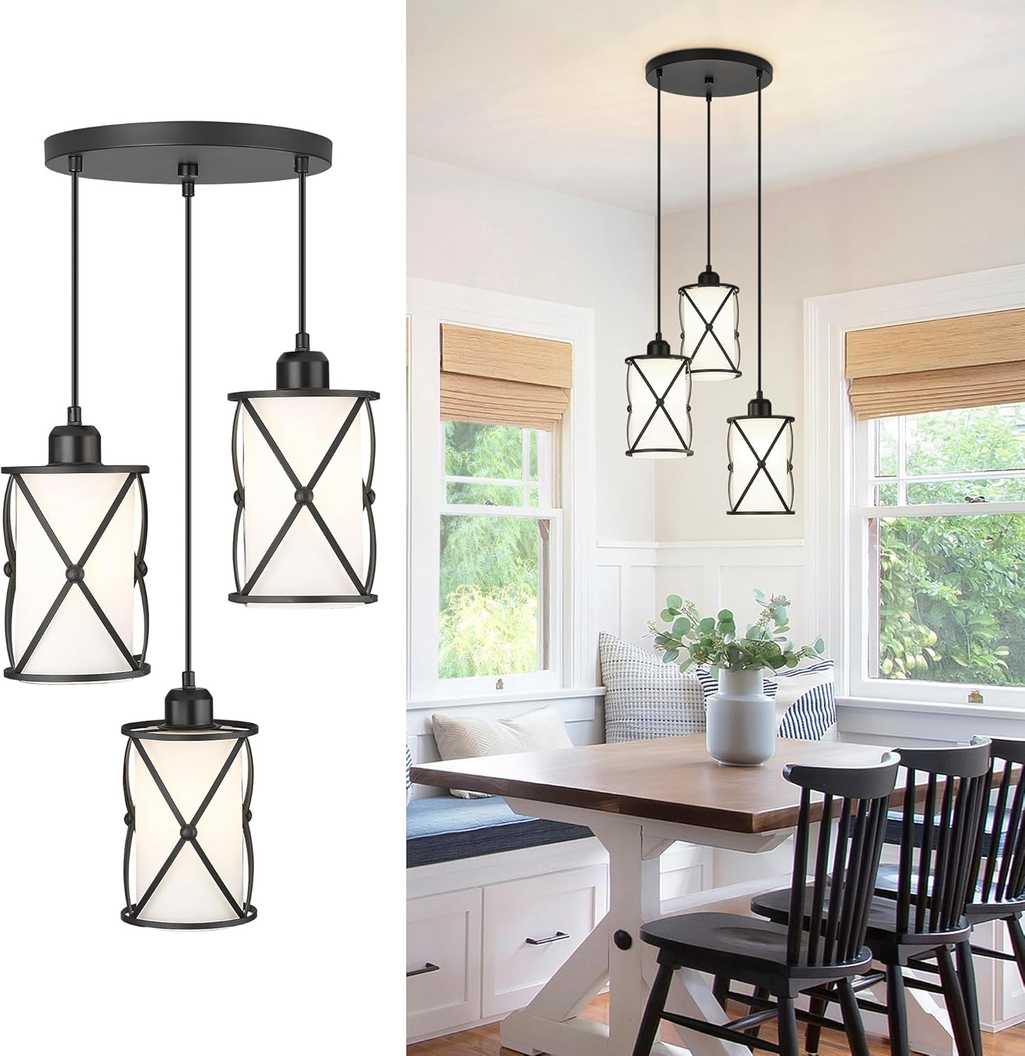 3-Light Dining Room Chandelier with Adjustable Cable for Style
