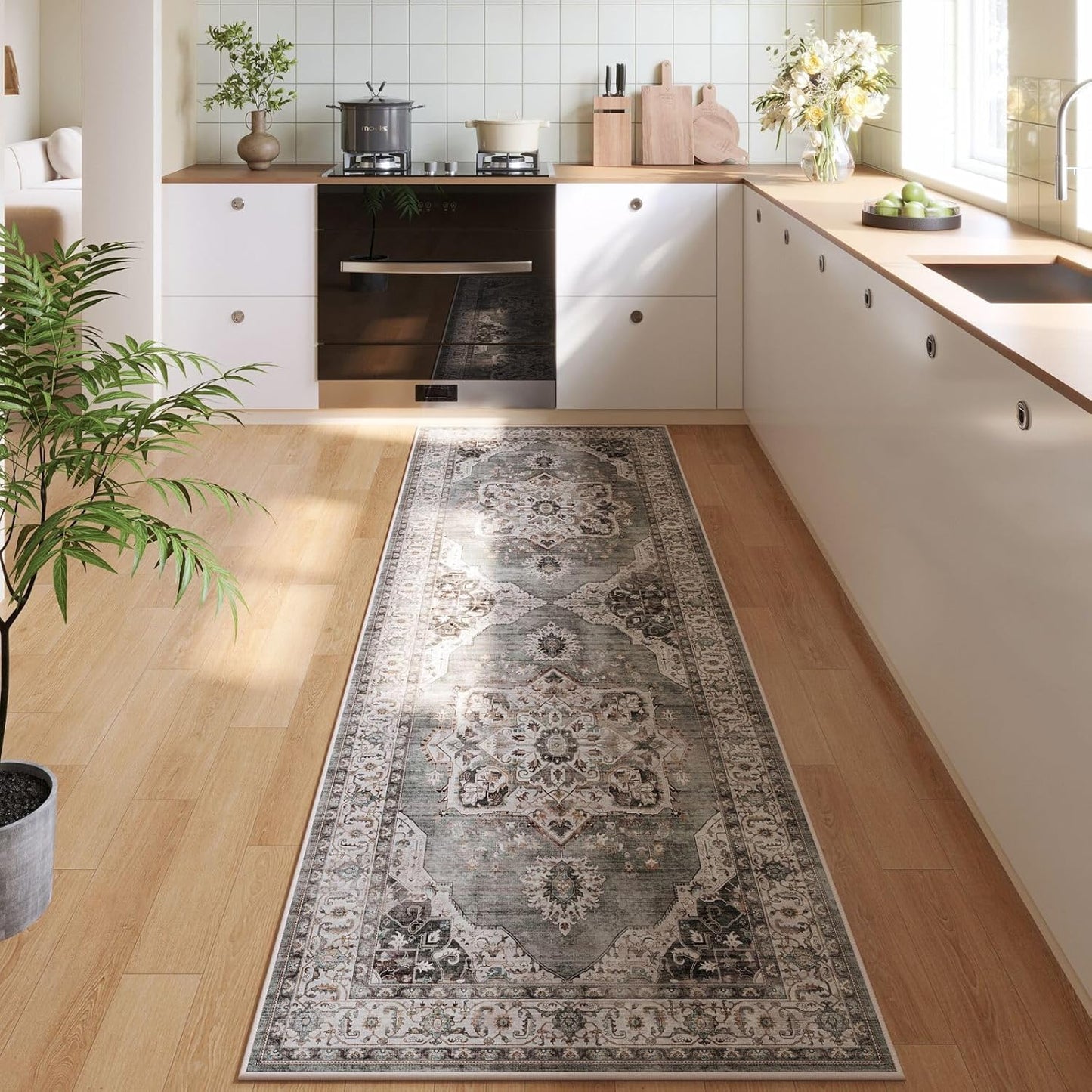 Vintage Medallion Kitchen Rugs Non Slip Washable for Any Room