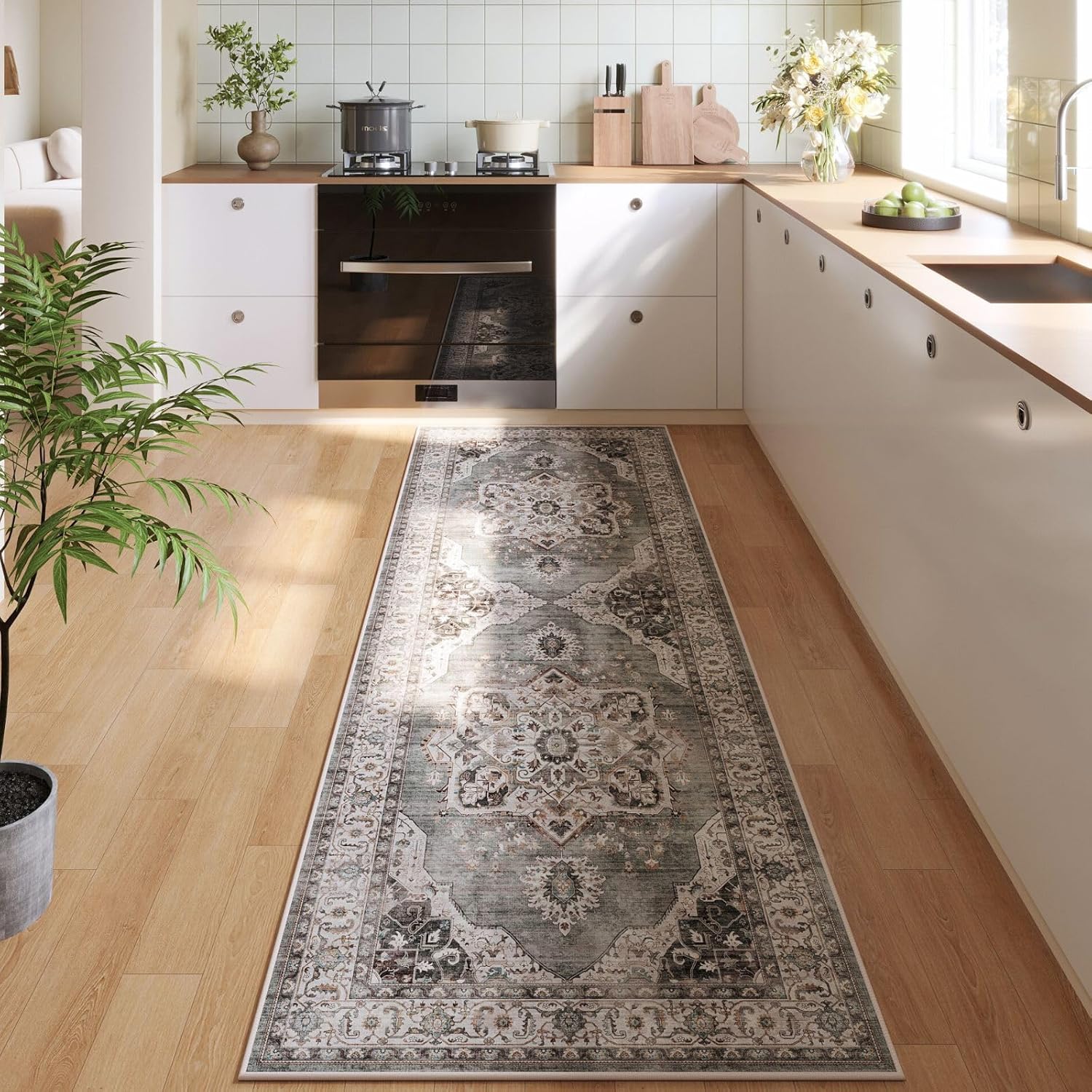 Vintage Medallion Kitchen Rugs Non Slip Washable for Any Room