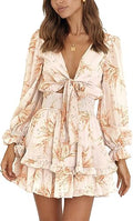 PRETTYGARDEN Short A-Line Flare Dress Knot Front V Neck - Flattering