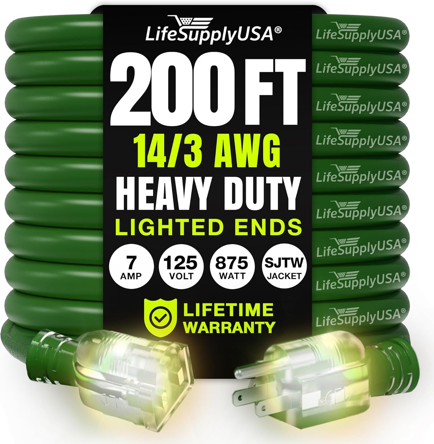 200ft Heavy Duty Extension Cord for Indoor and Outdoor Use