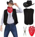 JoeRita Western Cowboy Costume Men Tasseled Vest Hat Bandana Necklace