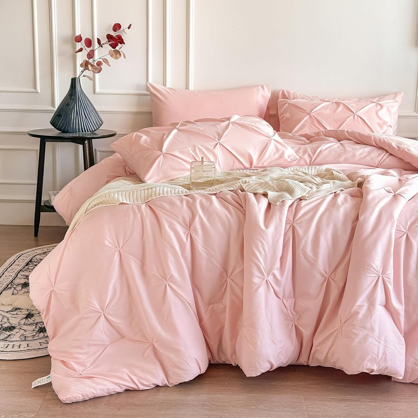 Pink Comforter Set Queen - 7 Pieces Bed in a Bag for Elegance