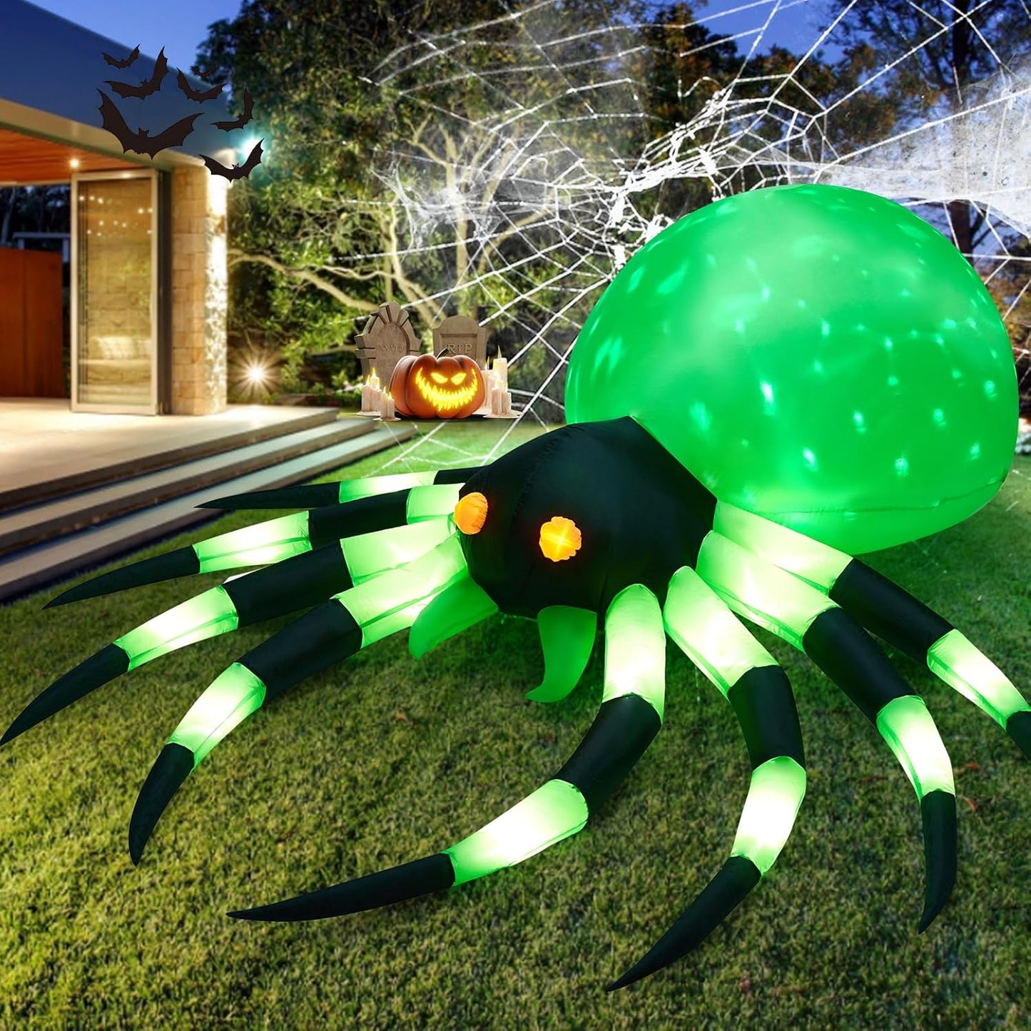 12FT Halloween Inflatables Giant Spider with LED Lights for Yard