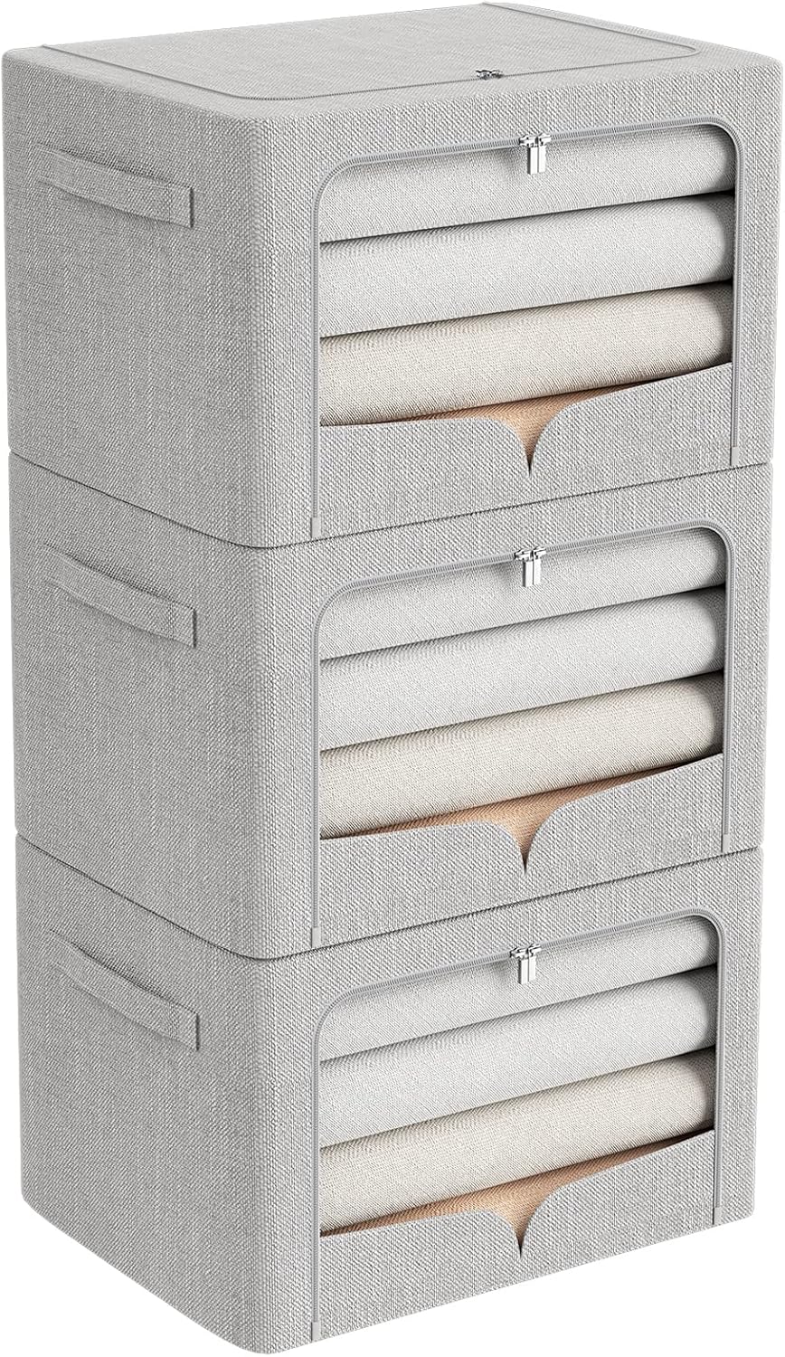 3 Pack Foldable Metal Frame Storage Bins for Organizing Clothes