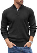 Men's Mock Neck Quarter Button Sweater - Lightweight Waffle Pullover