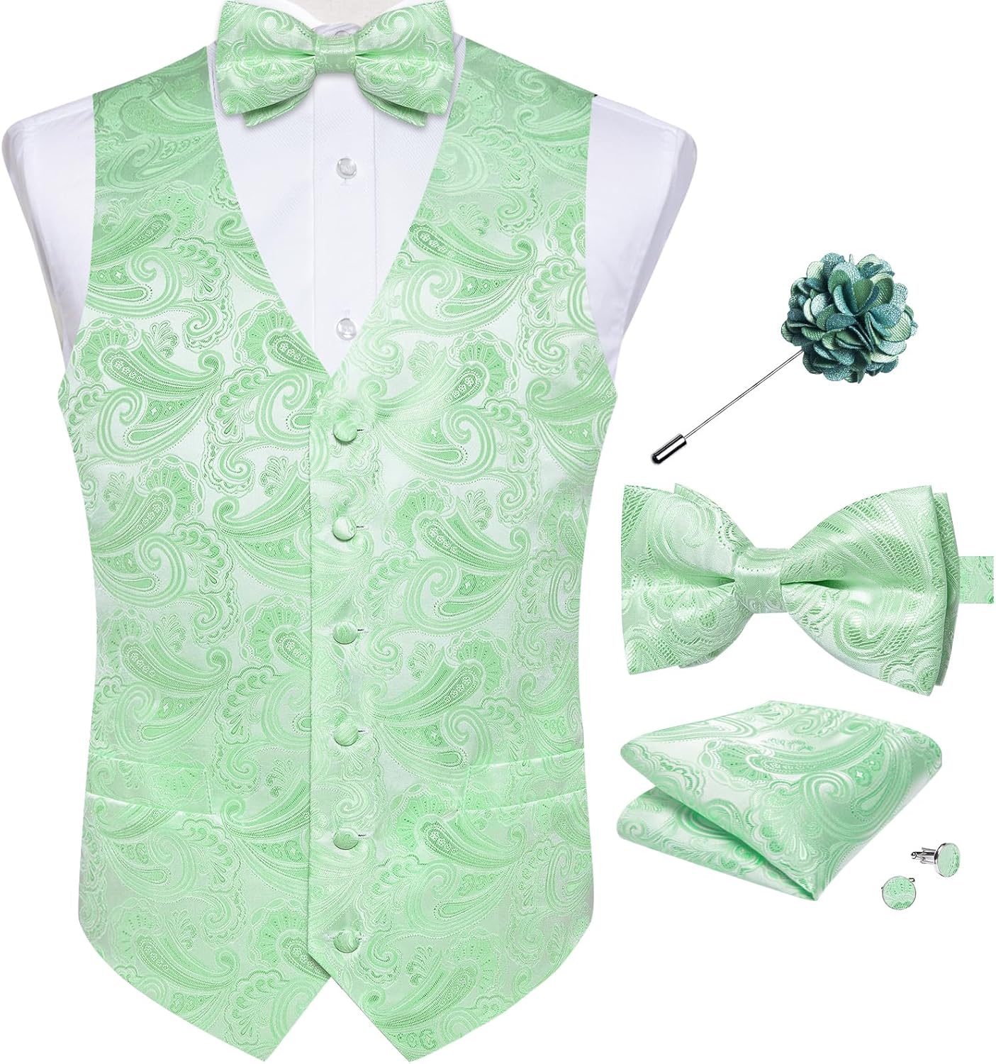 DiBanGu Mens Paisley Vest Tie Set for Elegant Tuxedo Looks