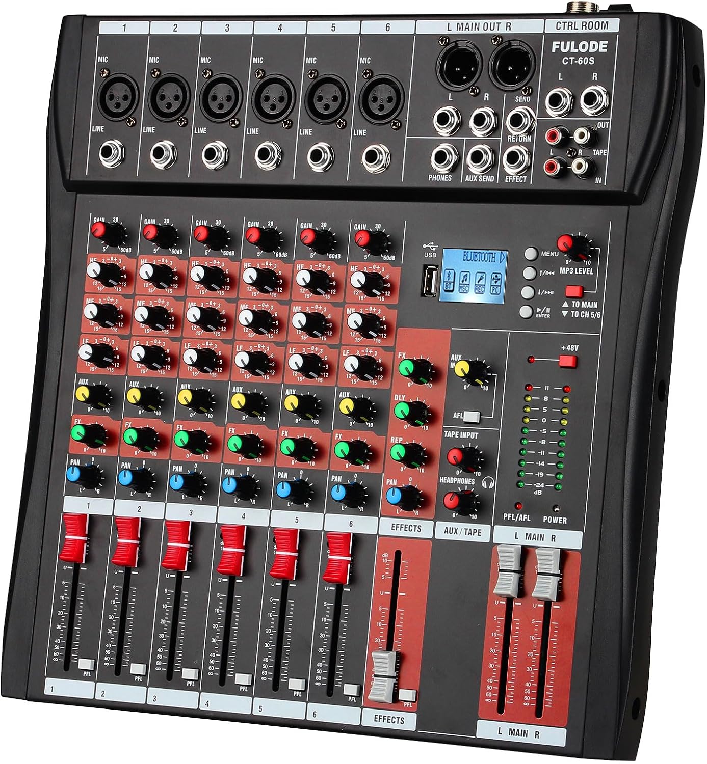 6 Channel Mixer Audio Console for DJ Mixing and Live Performance