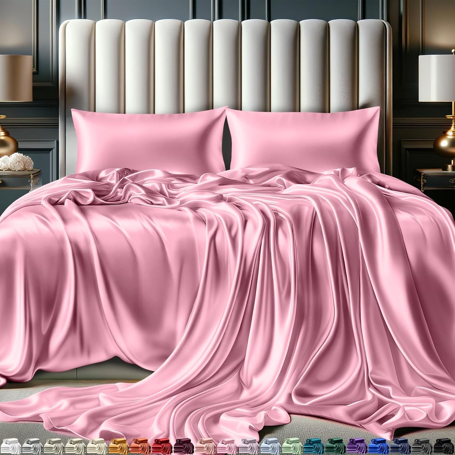 DECOLURE Satin Bed Sheets - Luxury Silky King Size Set