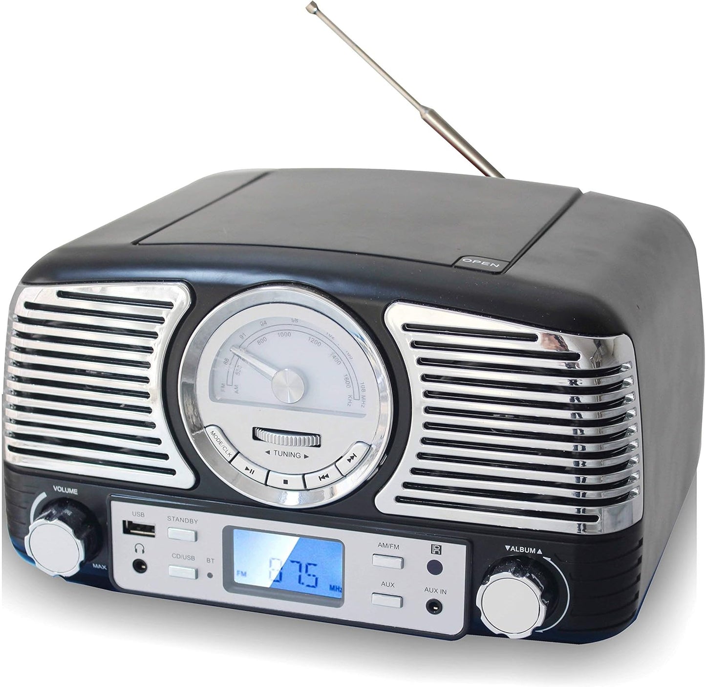 TechPlay QT62BT Black Retro Compact Stereo with Bluetooth and USB