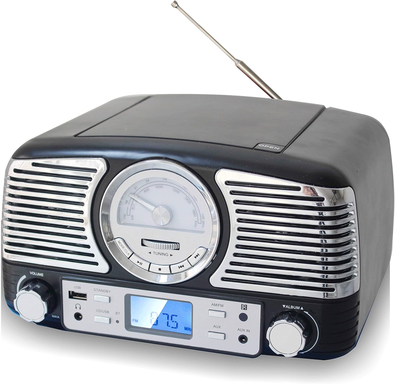 TechPlay QT62BT Black Retro Compact Stereo with Bluetooth and USB