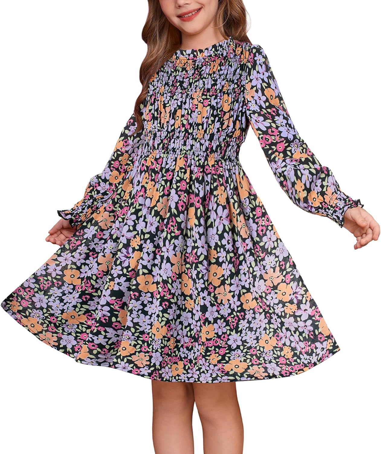 Grace Karin Girls' Floral Long Sleeve Midi Dress for Kids