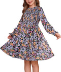 Girls' Fall Long Sleeve Floral Midi Dress Size 6-14 - Elegant Smocked