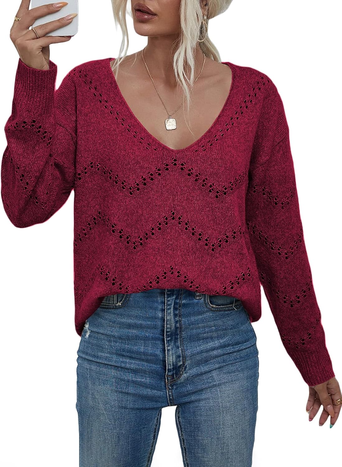EVALESS Women's Crochet Sweater Top for Cozy Fall Fashion