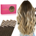 Tape in Hair Extensions Human Hair 14 in Ombre Walnut to Ash Blonde