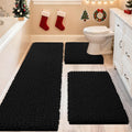 Extra Large Black Bathroom Rug Set 3 Piece Chenille - Ultra Soft