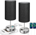 Black Touch Control Table Lamp Set of 2 - USB Ports & AC Outlet