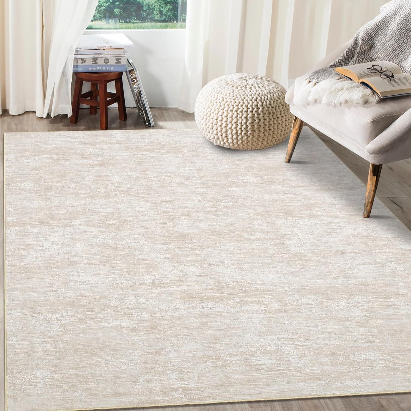 Soft Stain-Resistant Beige Area Rug - RUGSREAL