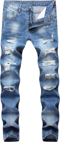 DANT BULUN Men's Ripped Distressed Slim Fit Straight Leg Denim