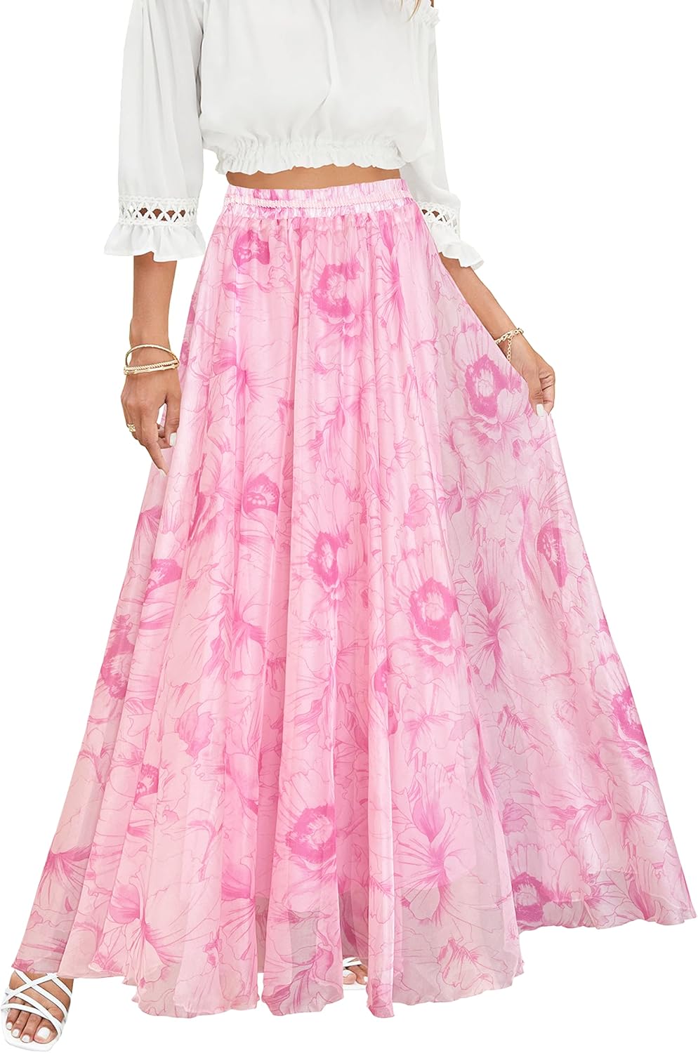 Afibi Women Full Length Maxi Chiffon Long Skirt for Beach Wear