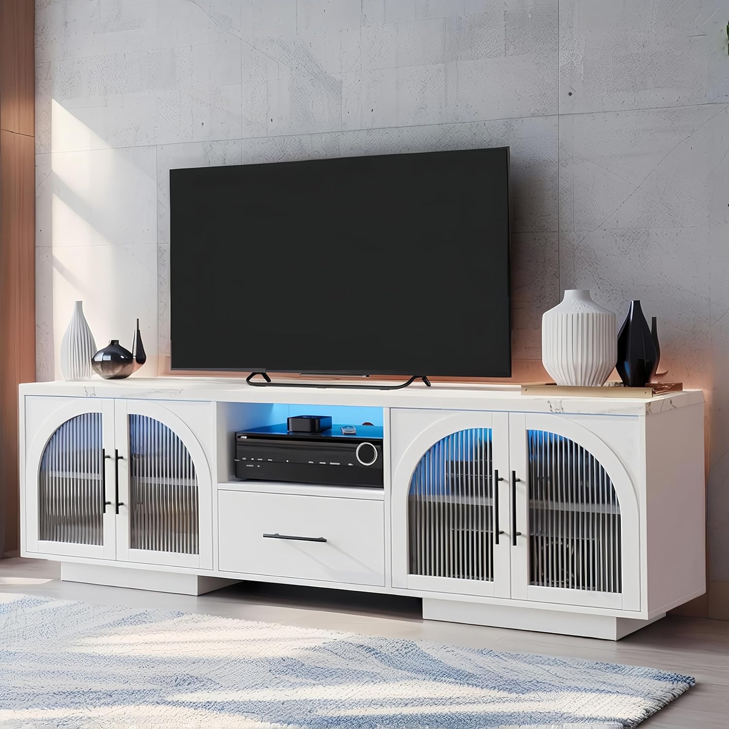 Modern LED TV Stand for 75 TVs, White
