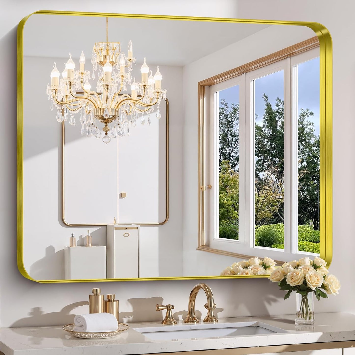 FORBATH 48x40 Inch Bathroom Mirror with Brushed Gold Frame