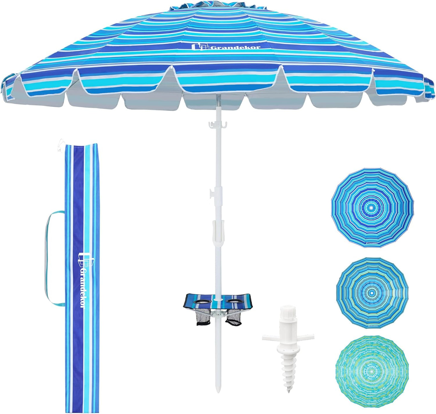 Grandekor 8FT Beach Umbrella with Table and Heavy Duty Design