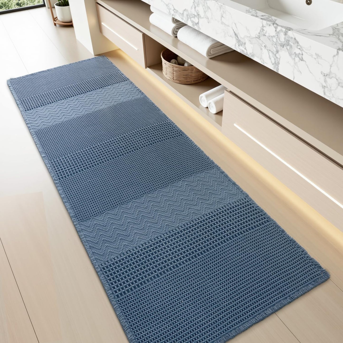 Waffle Bath Mat for Bathroom, Super Absorbent and Non-Slip
