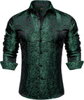 Silk Paisley Dress Shirt for Men - Elegant Emerald Green