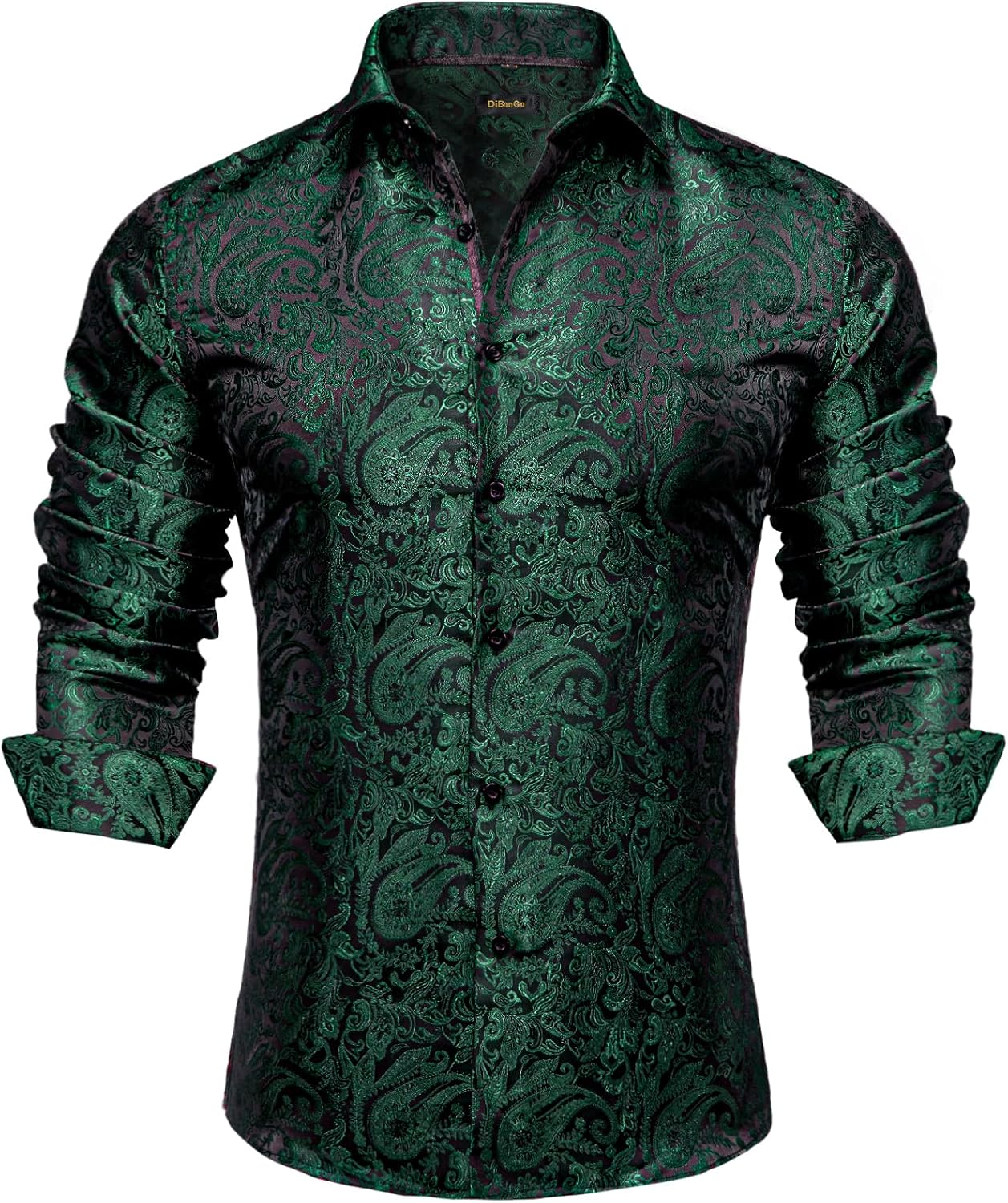 DiBanGu Mens Silk Paisley Dress Shirt for Weddings and Parties