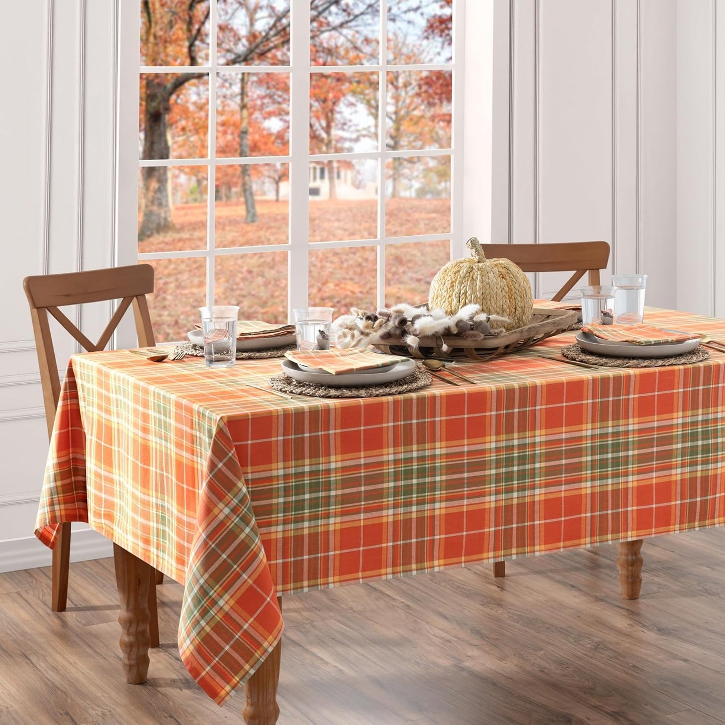 Elrene Home Fashions Hawley Plaid Cotton Tablecloth for Fall