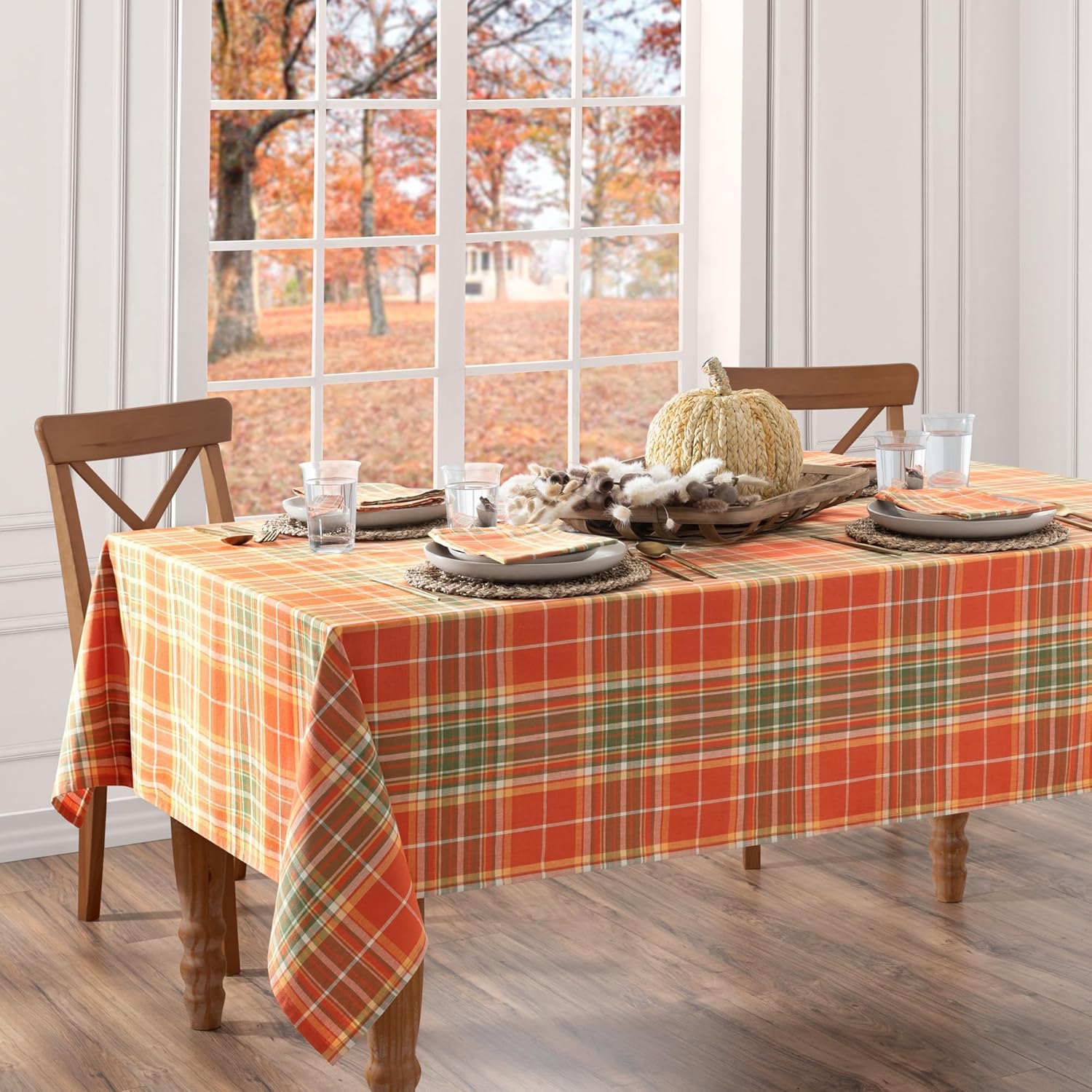 Elrene Home Fashions Hawley Plaid Cotton Tablecloth for Fall