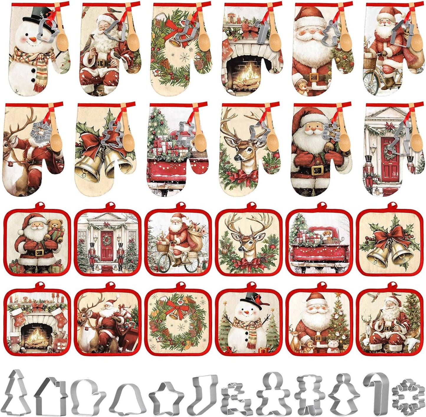48 pcs Christmas Kitchen Oven Mitts Set for Holiday Baking