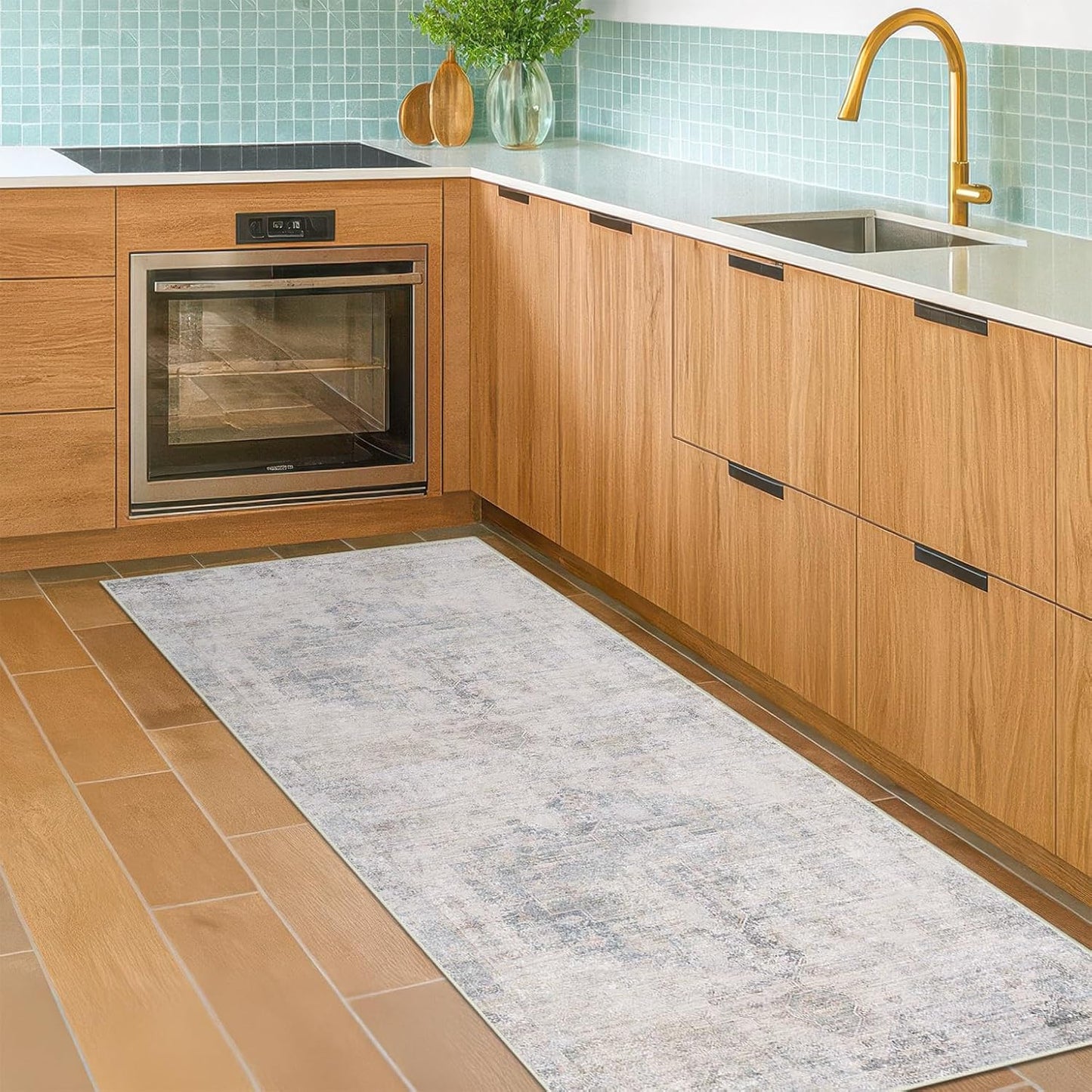 Light Blue 2x5 Kitchen Rug Runner Non Slip for Any Space