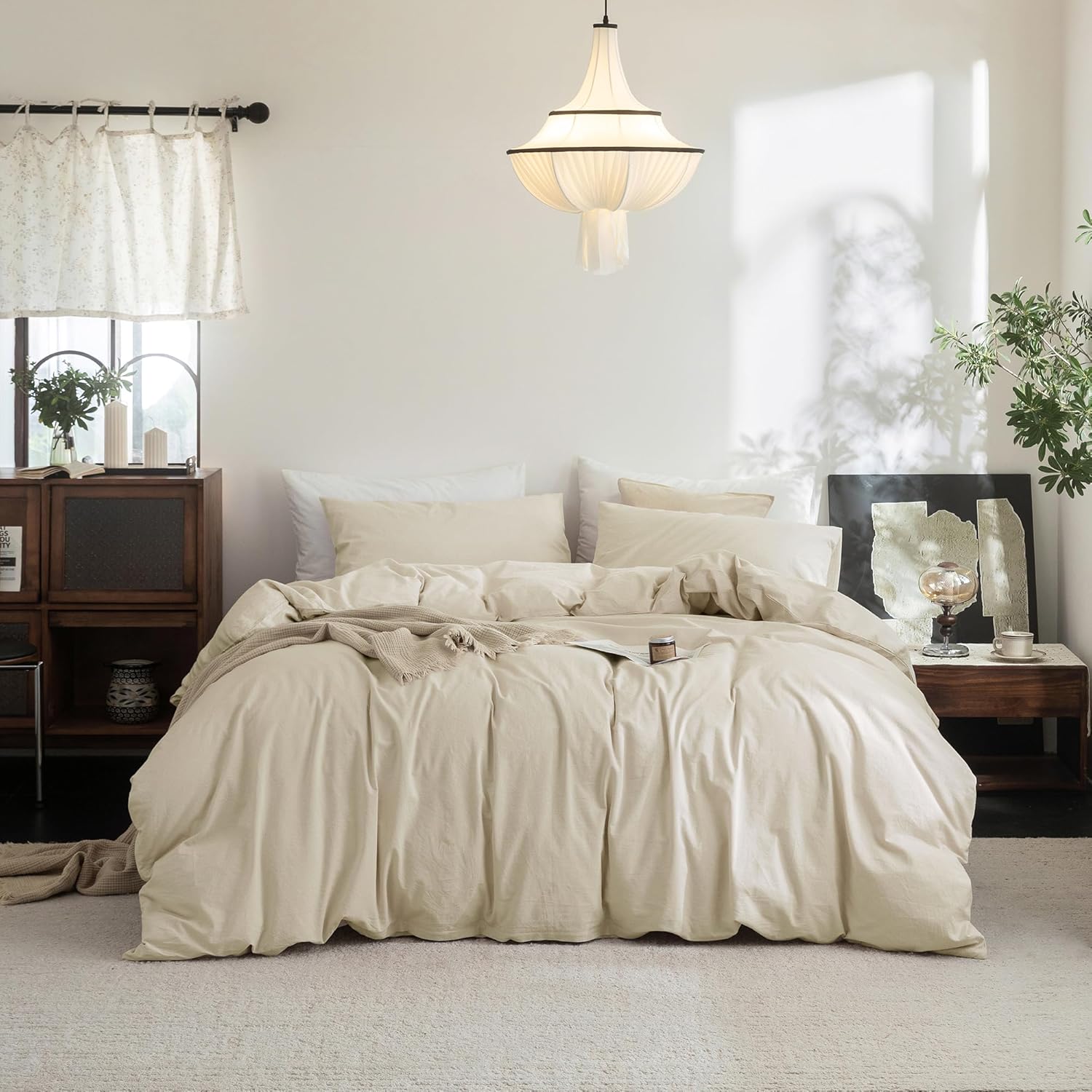 FOSSA Duvet Cover Set in Solid Almond Grey for Cozy Comfort