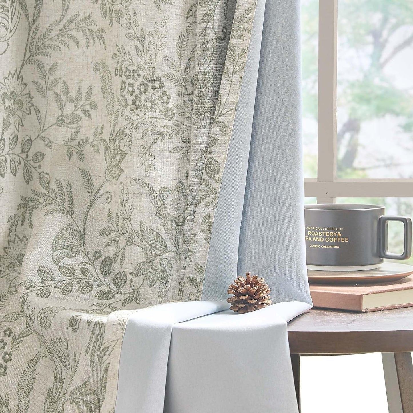 Linen Floral Curtains 63 Inch Length for Vintage Home Decor