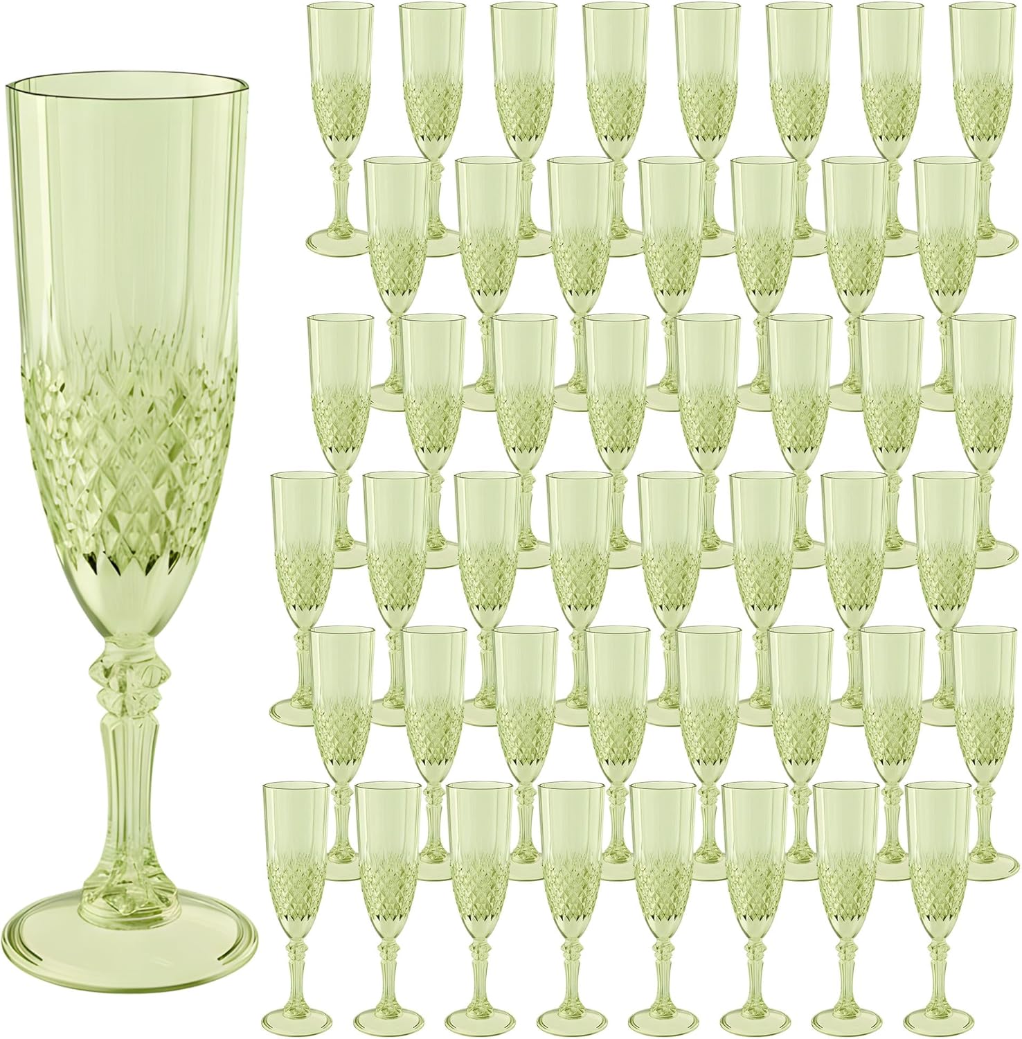 Plastic Champagne Flutes Set of 48 Green Goblets for Events