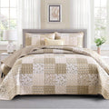 Beige Boho Quilt Set King Size - 3 Pieces Plaid Floral Bedding